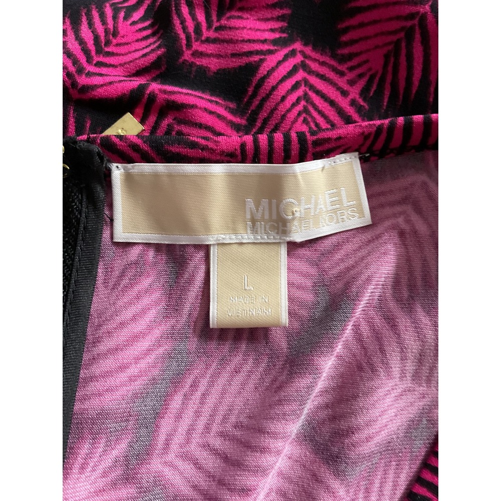Michael Kors Pink Black Palm Leaf Print Fit & Flare Dress Scoop Neck - Picture 3 of 8